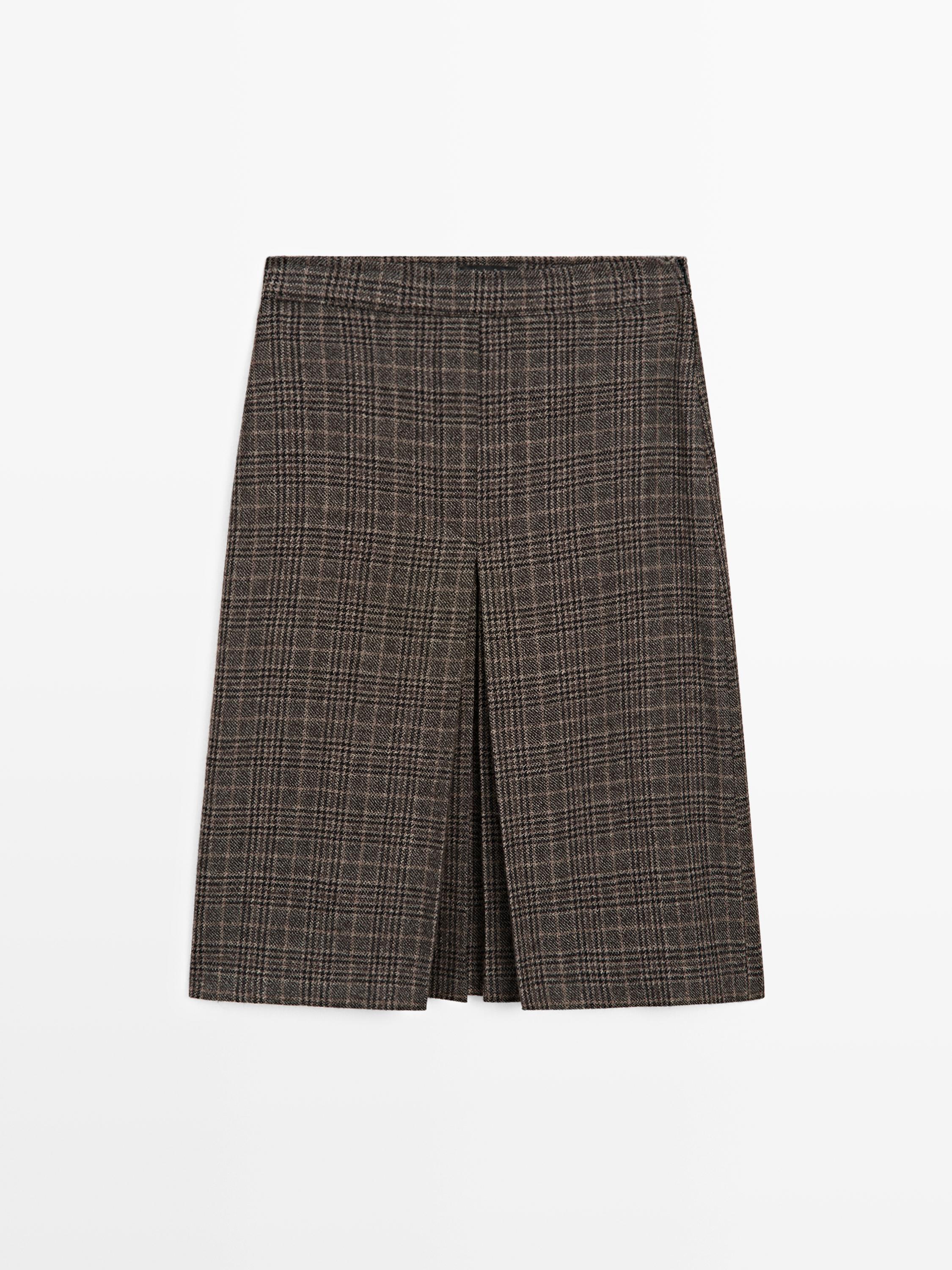 100% wool check midi skirt